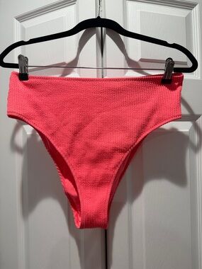 High-Waist Textured Bikini Bottom - Neon Pink